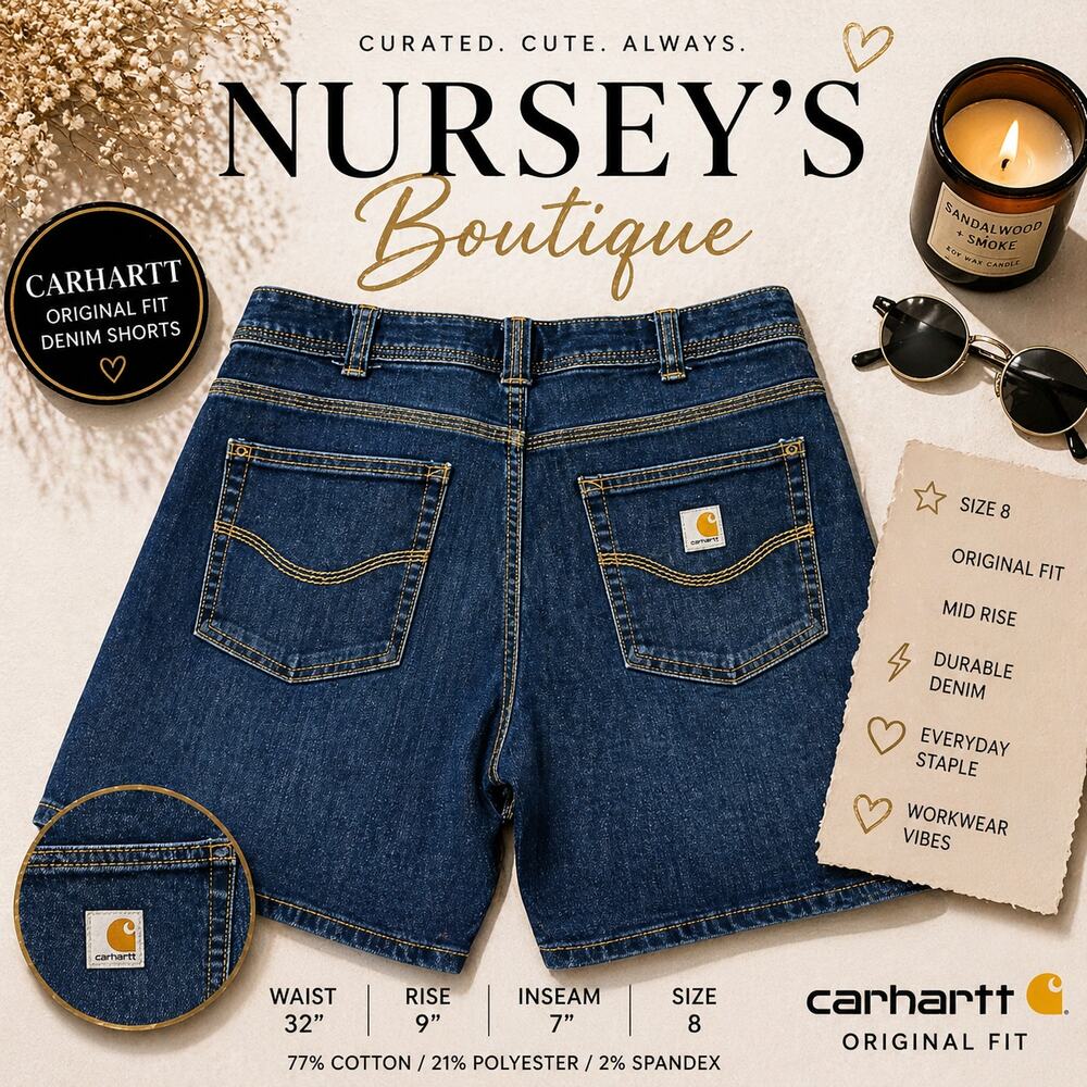 Carhartt Original Fit Denim Shorts Size 8 Mid Rise Blue